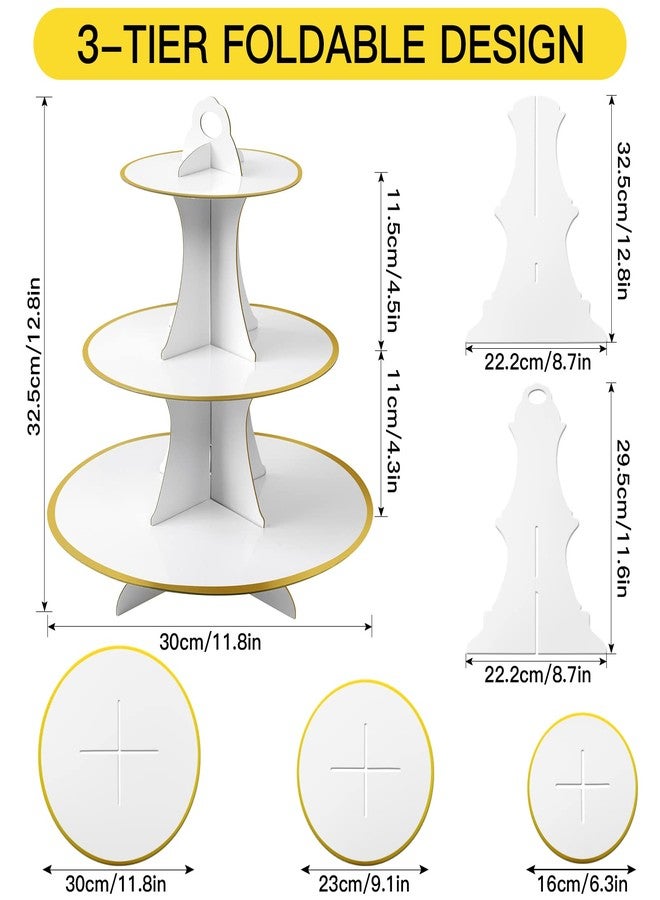Soleebee 3-Tier Round Cupcake Stand, Cardboard Cupcake Tower, Dessert Cup Cake Stand Tower for Birthday Wedding Party Decoration, Cupcake Tier Stand 2 Set (White Gold) - Image 2